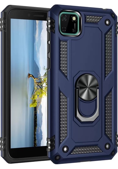 Newface Huawei Y5p Kılıf Sofya Yüzüklü Silikon Kapak - Lacivert Resimdeki