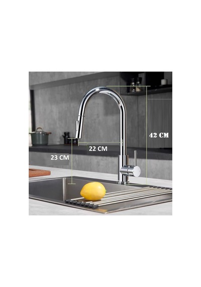 Rena Design Mutfak Evye Bataryasi Krom Spiralli Çek Birak Uzayan 2 Modlu Başlik Yağmurlama Sprey Prinç Musluk