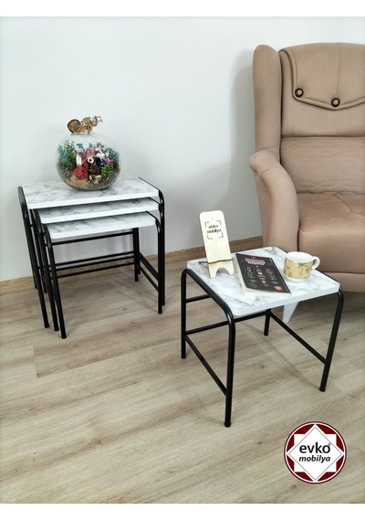 Evko Mobilya  Buket Sehpa, 4'lü Zigon Sehpa, Servis Sehpası, Iç Içe Geçen Sehpa, Ahşap Sehpa, Dikdörtgen Sehpa