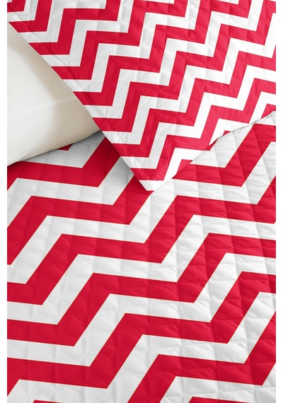 Zigzag Geometrik Fuşya Genç Odası Tek Kişilik Pike Takımı - Modern 160x220 Cm Kapitone Yatak Örtüsü Mercansı Sis Sırları