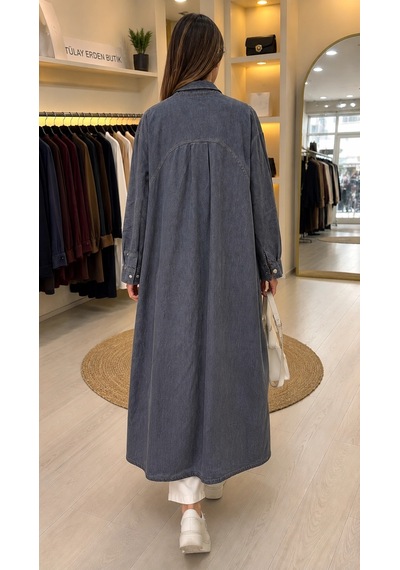 Invee İnvee Blue Ridge Denim İnçe Kumaş Gömlek Elbise 7191 Antrasit