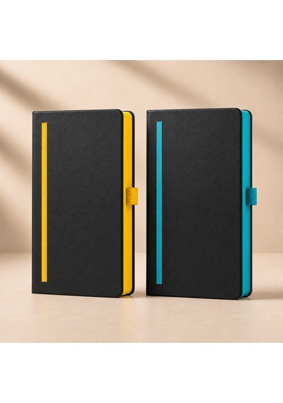 Modern Tasarım Lastikli Ajanda/defter Siyah - Mavi