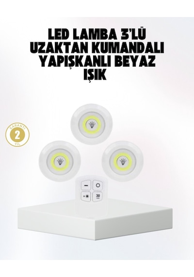 Kablosuz Gün Işığı 3 Lü Led Spot Lamba Kumandalı Renkli 64039150