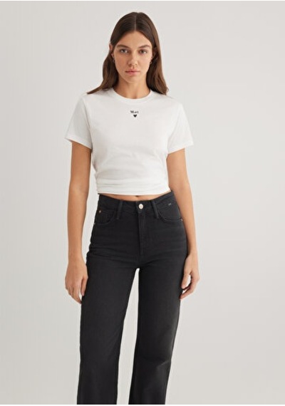Mavi Logo Baskılı Kırık Beyaz Kadın T-shirt M1601185-33389 Kırık Beyaz
