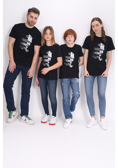 Toontoy Unisex Çocuk Atatürk Baskılı Tişört Siyah