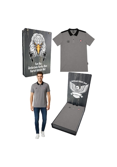 Beşiktaş Lisanslı Umbro Gri Polo T-shirt Uv Kutulu Gri