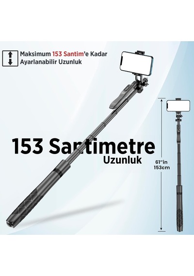 Jst40 Alüminyum Tripod Monopod Selfie Çubuğu Kumandalı Android İphone Gopro Uyumlu