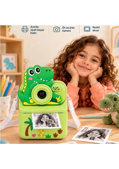 ZOOMY-DY Dinozor Figürlü Anında Baskılı Çocuk Kamerası-1794