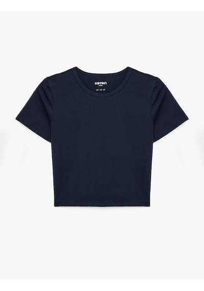 Koton Slim Fit Kısa Kollu Pamuklu Bisiklet Yaka Spor Tişört Lacivert 7wak10053nk