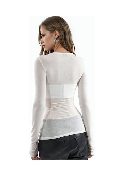 Hiccup Busem Slim Fit Uzun Kollu Transparan Bluz Beyaz