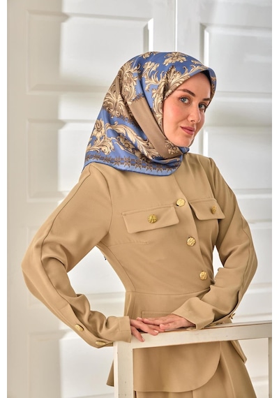 Silk Home Twill İpek Eşarp 11482-07 İndigo, Vizon, Bej, Bebe Mavi