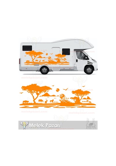 Aslan Karavan Sticker. Aslan Afrika Doğa Manzarası Karavan Sticke