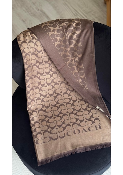 C Desen Yün İpek Şal İnce Kumaş Çift Taraflı Silk Scarfs Kahverengi
