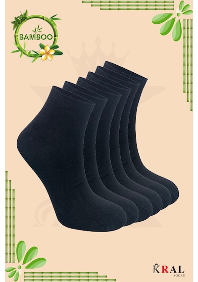 Kral Socks Kadın Bambu Çorap 6 Çift Renkli Hediye Kutulu Patik Kadın Çorap Siyah