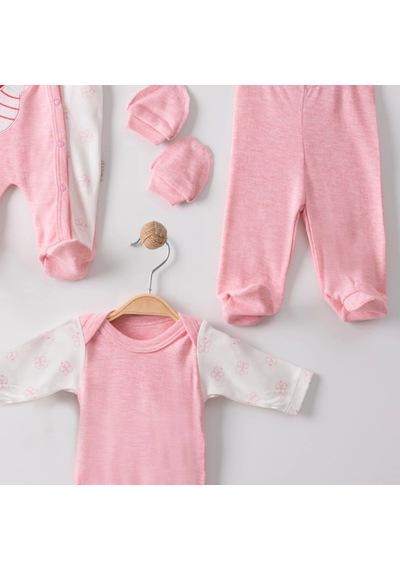 Candar 3 Ay Kelebek Nakış Tulumlu Kız Bebek 5'li Set Pembe