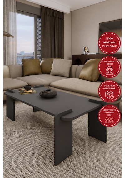 Odaco Fuji Modern Premium Oval Ayaklı %100 Mdflam Salon Orta Sehpa 120x60x40 Cm Antrasit