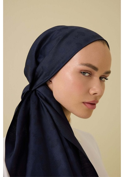 Imannoor Karanfil Monogram Koyu Mavi İpek Şal 68x200 Dark Blue