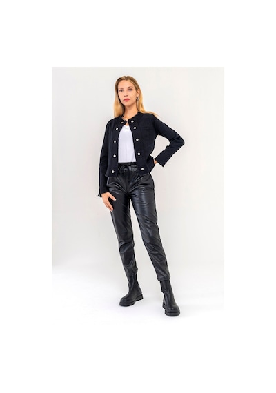 Bold & Young Kadın Yağ Yeşili Power Strech Çıt Çıtlı Slim Fit Denim Ceket Siyah