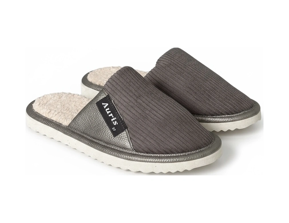 Ar-060 Unisex Kadife Kumaş İçi Kürklü Kışlık Ev Terliği Gri