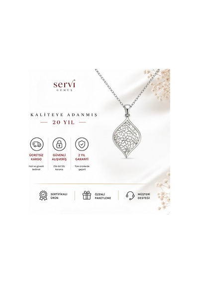 Servi 925 Ayar Gümüş Lalezar Çiçek Motifli Damla Kolye-309
