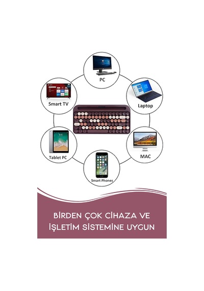 Everest KB-99 Mocha Mac Win Bluetooth 5.0 Q Kablosuz Klavye