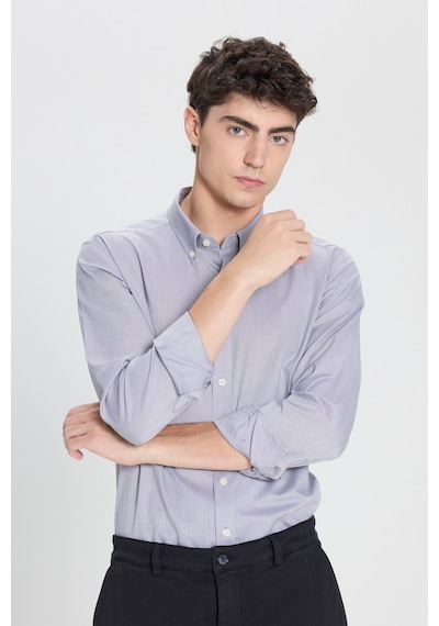 Erkek Sıyah %100 Pamuk Slim Fit Dar Kesim Düğmeli Yaka Oxford Gömlek Siyah