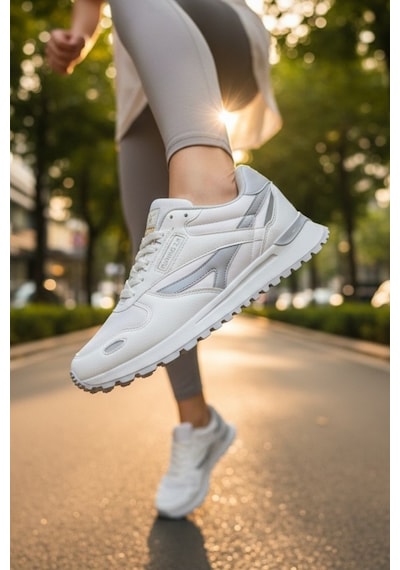 Enoch Erkek Spor Ayakkabı Dişli Tabanlı Retro Sneaker Kaymaz Taban Yürüyüş Modeli Beyaz
