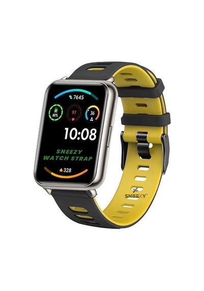 Huawei Watch Fit 2 Uyumlu Premium Sport Silikon Kordon, Siyah/sarı