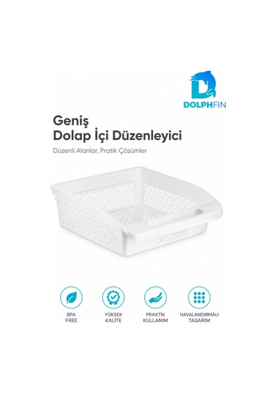 Geniş Dolap İçi Düzenleyici Sepet 30x27x9 Cm Saplı Mutfak Kiler Banyo Organizeri beyaz