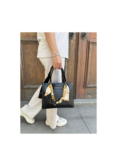 Just Polo Orijinal Kadın Omuz Ve Çapraz Askılı Zincir Detaylı Günlük Veya Özel Kullanıma Uygun Lüks Kol Çantası Shopper 25x20x9 Cm Siyah