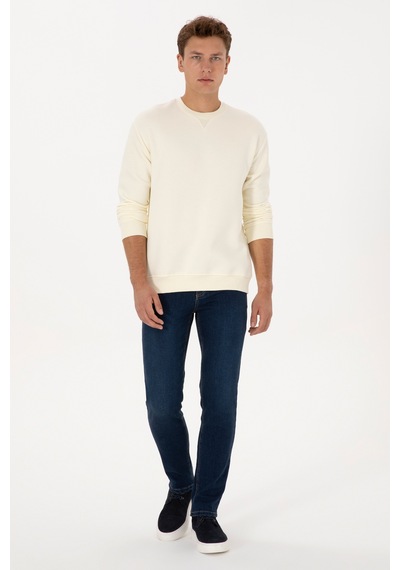 U.S. Polo Assn. Erkek Comfort Fit Bisiklet Yaka Şardonlu Krem Basic Sweatshirt 50313757-VR256