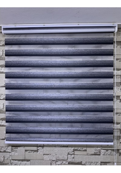 Siyah Gri Geçişli Zebra Perde (Etek Düz)