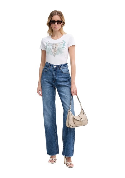 Guess W6gı12k3027k3027 Ss Cn Flower Triangl Kadın Tişört Beyaz