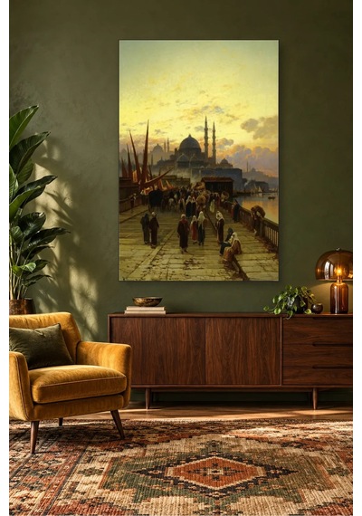 Fida Gün Batımında Galata Köprüsü Ve Yeni Cami Canvas Tablo Çok Renkli