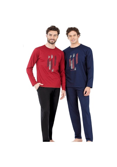Pierre Cardin 6063 Erkek Uzun Kollu Bisiklet Yaka Pijama Takımı-lacivert Siyah