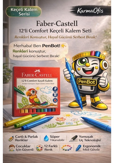 Comfort 12 Li Keçeli Kalem Seti Yıkanabilir, Canlı Renkler, Çocuklar İçin Güvenli Boyama Kalemi