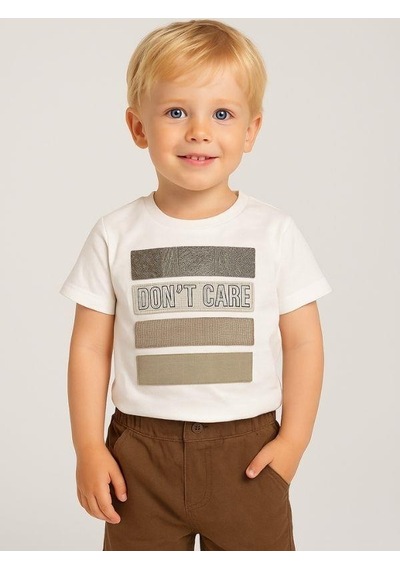 Nanica Kids Erkek Çocuk Aplikeli Don't Care Yazılı T-shirt-16004 Beyaz