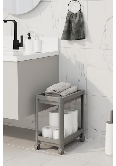 Mithra Life 2 Katlı Tekerlekli Tezgah Altı Gri Banyo Mutfak Rafı Mıt1123 Gri