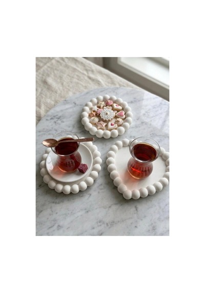 Ministone Kendin Boya Taş Tozu Bubble / Balon Kenarlı Sunum Tepsisi Ve Çay/kahve Altlığı Seti 12 Renk Boya + Fırça Hediyeli