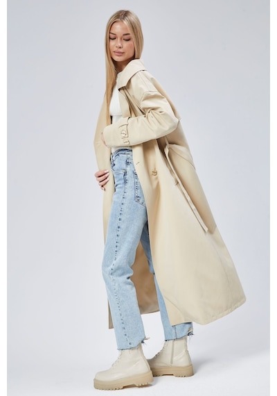 Oversize Rüzgarlık Detaylı Trençkot Vizon