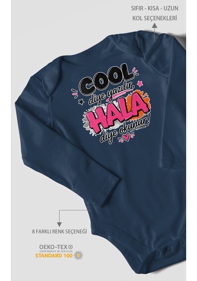 Morivokids Cool Diye Yazılır Hala Diye Okunur Uzun Kollu Bebek Body %100 Pamuk Lacivert