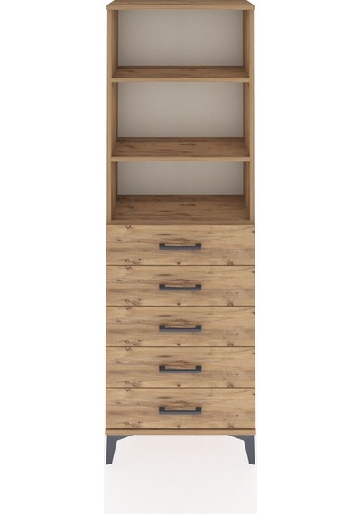 Arges Dolap 3 Raflı 5 Çekmeceli 60x30x182 Çam-çam Çam