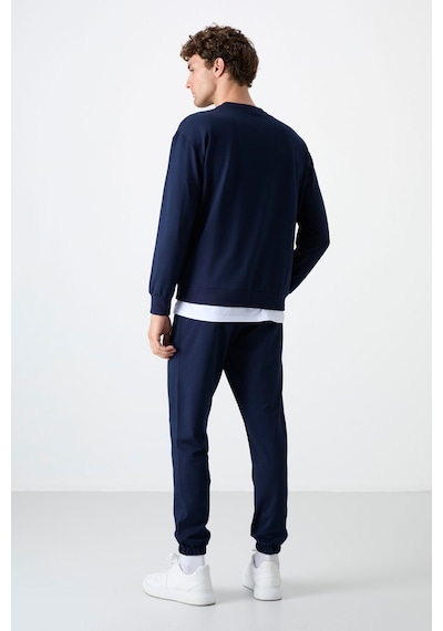 Tommy Life İndigo Casual O Yaka Lastik Paça Pamuklu Erkek Oversize Eşofman Takımı - 85120 İndigo