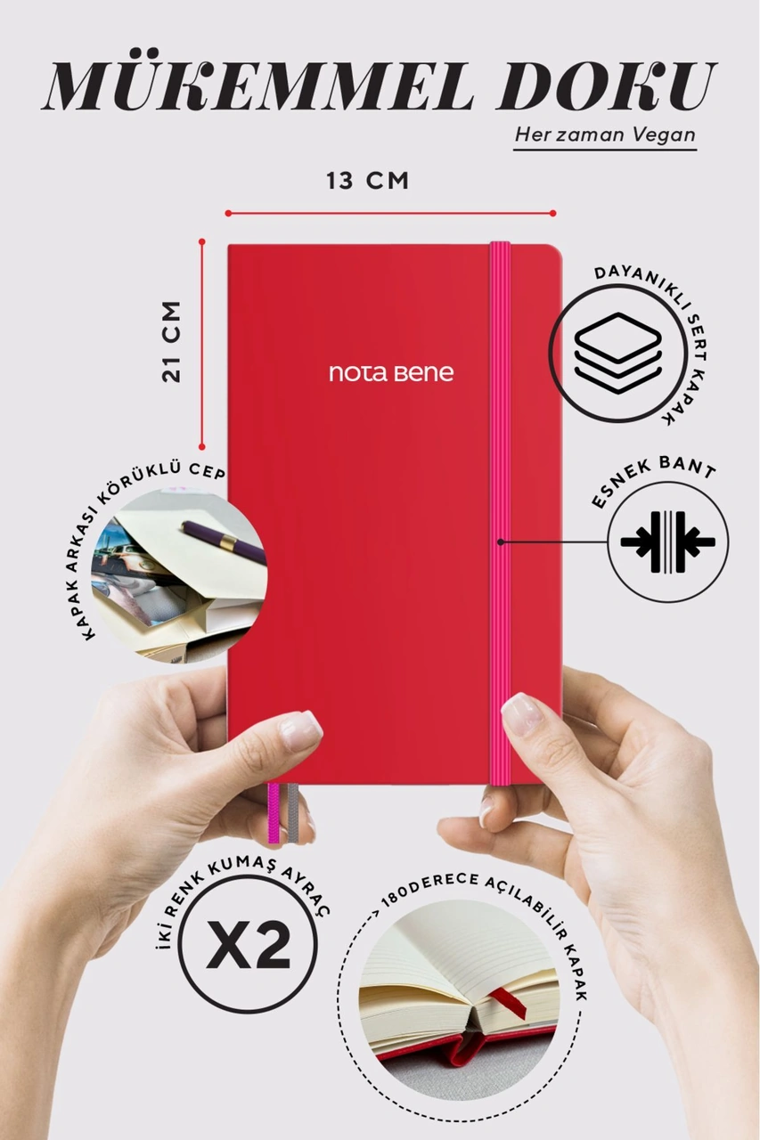 Nota Bene Classic Sert Kapak Defter, 13x21 Cm, Çizgili Fuşya