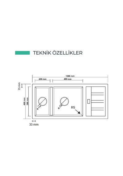 P024 Artemis 1.5 Göz Damlalıklı Granit Evye 1000 460 Mm Antrasit İsimdebelirtilmiş