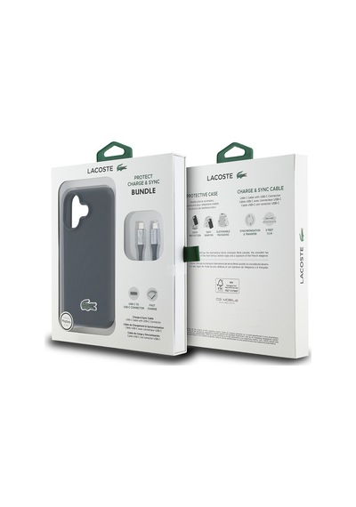 Apple Uyumlu iPhone 16 Kılıf Lacoste Lisanslı Pu Pike Desenli Timsah Logolu Ve Type-c Kablo 1.5m Siyah