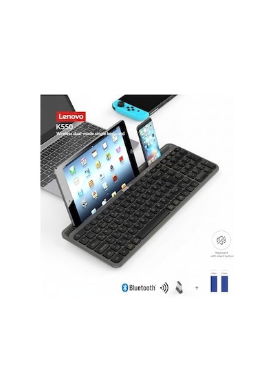 K550 Dual-mode Kablosuz Klavye - Bluetooth + 2.4ghz, Entegre Tablet Ve Telefon Standlı, Sessiz Tuşlar, Q Türkçe, Siyah