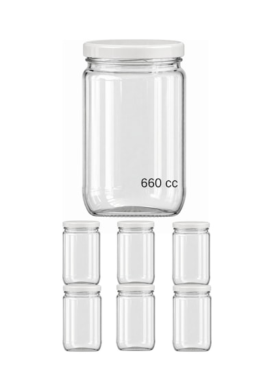6 Adet 660 Cc Cam Kavanoz Beyaz Metal Kapaklı 660 Ml Sosluk, Konserve Ve Saklama Kavanozu Seti Şeffaf