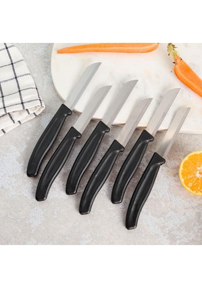 Yıldız Mira Dişli Meyve Bıçak Seti, Siyah, 6 Parça, Paslanmaz Çelik, Ergonomik Kopolimer Plastik Sap, 9 Cm