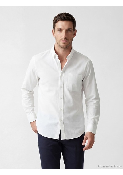 Lcwaıkıkı Classic Beyaz Regular Fit Keten Görünümlü Erkek Basic Gömlek